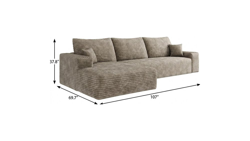 107" Camel Corduroy Modular Universal Sofa With Toss Pillows