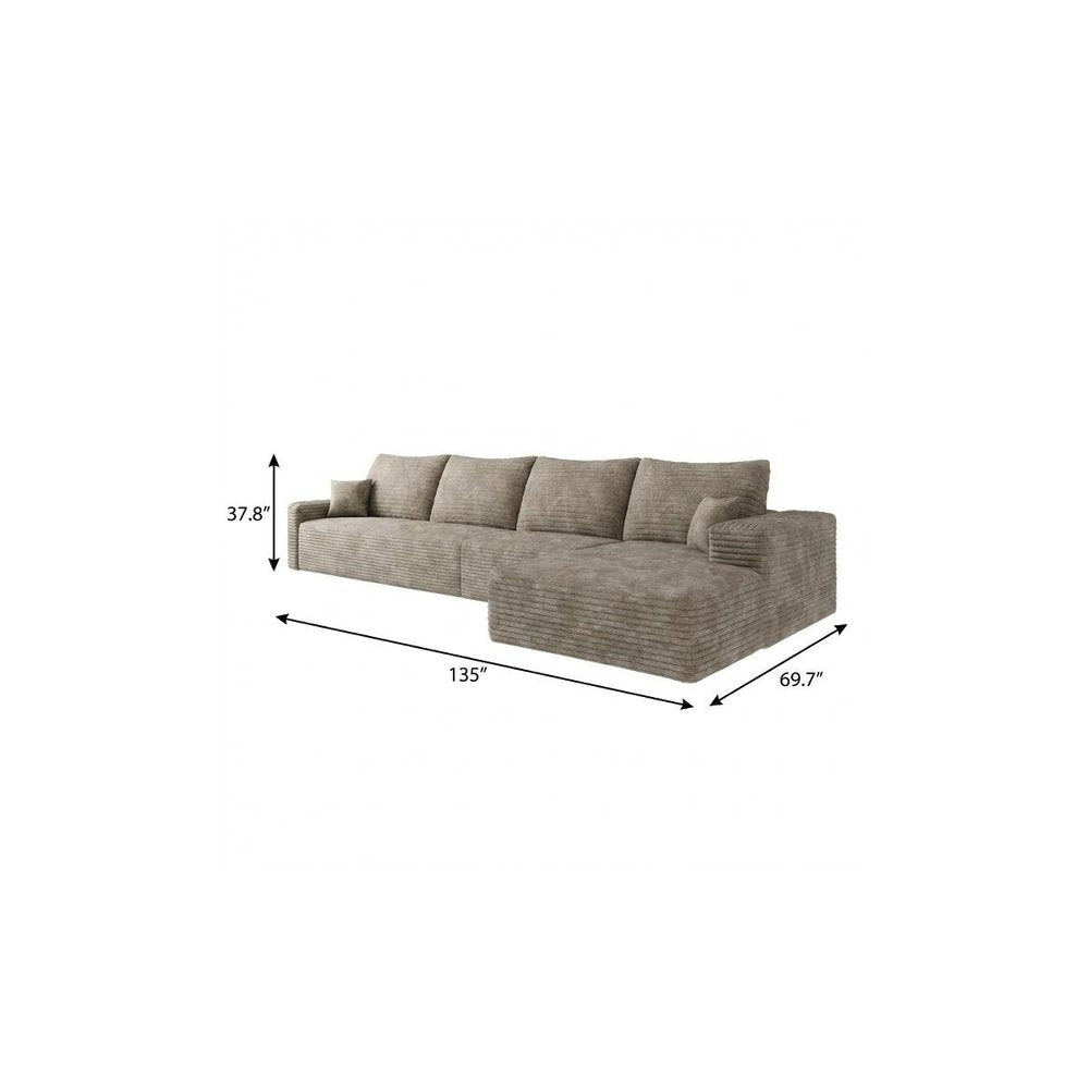 135" Camel Corduroy Modular Universal Sofa With Toss Pillows