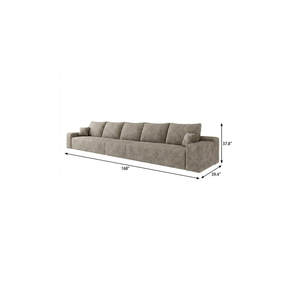 168" Camel Corduroy Modular Universal Sofa With Toss Pillows