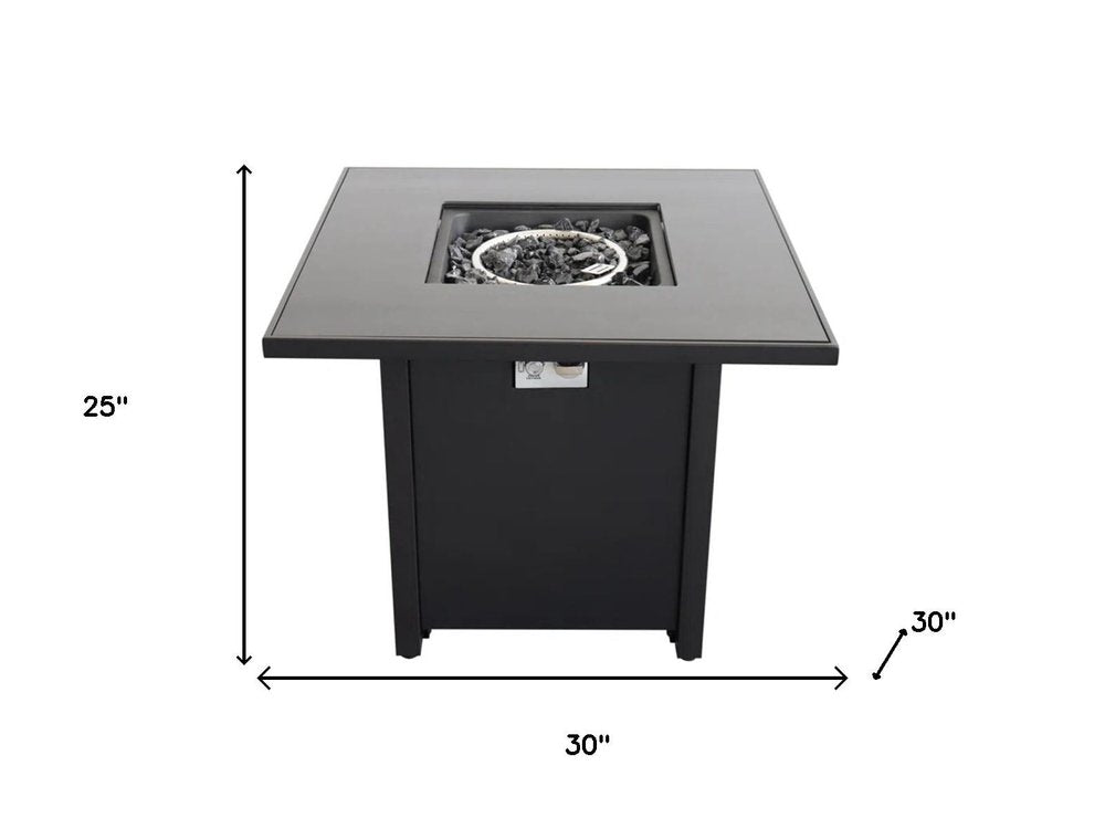 50000 BTU 30" Black Steel Propane Square Fire Pit With Cover