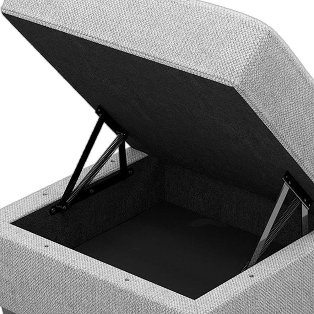 26" Gray and Black Solid Wood and Linen Tufted Storage Ottoman