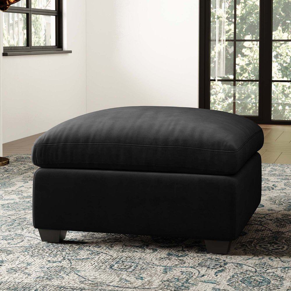 32" Beige and Black Velvet Ottoman