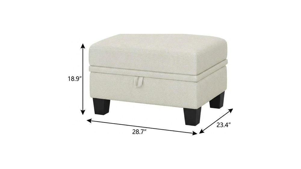 29" Beige and Black Chenille Storage Ottoman