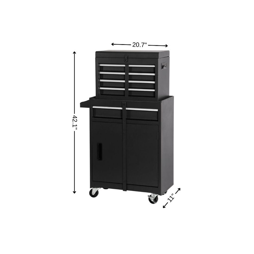 Set of Two Black Multi-Tier Steel Rolling Cabinet With Lid