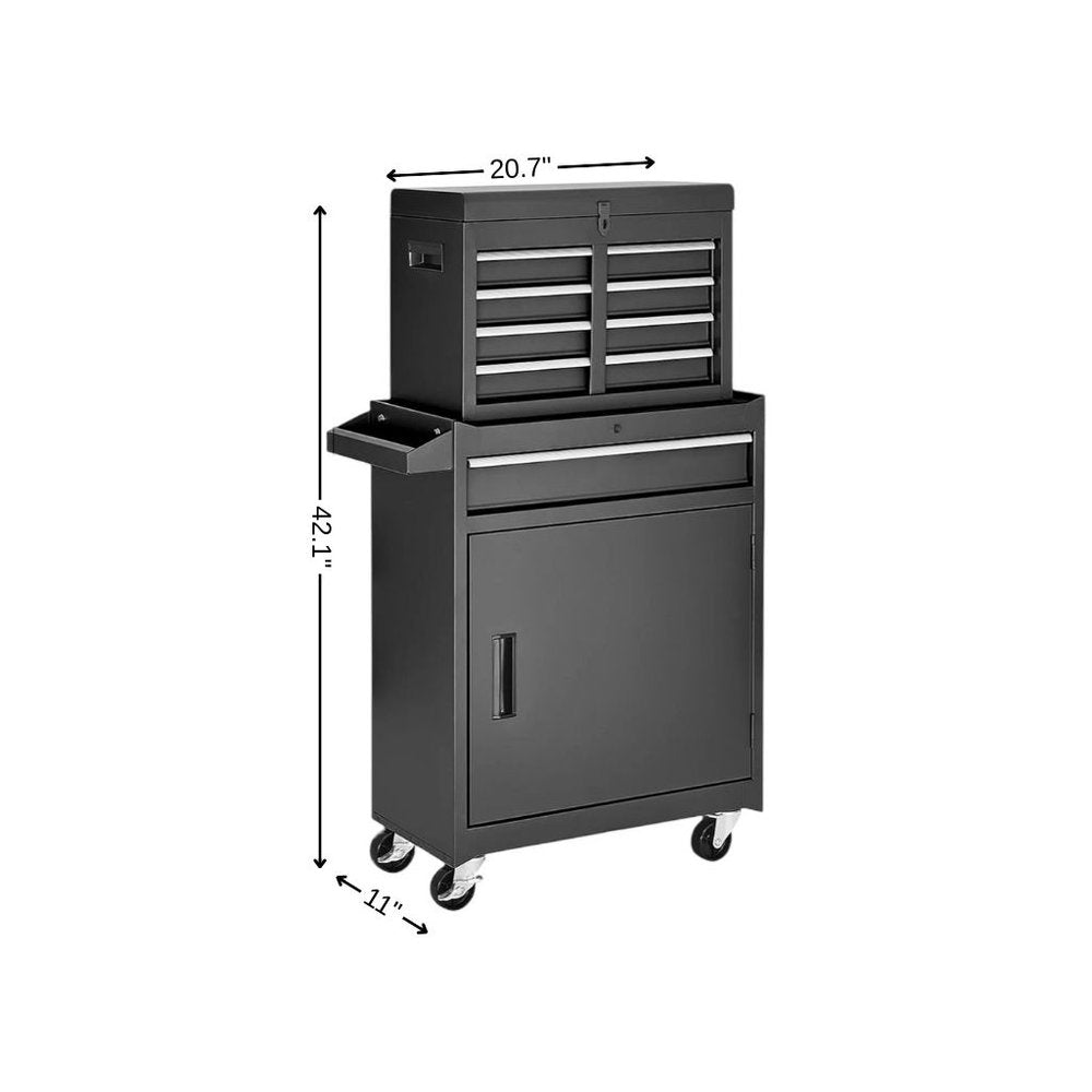Set of Two Black Multi-Tier Steel Rolling Cabinet With Lid