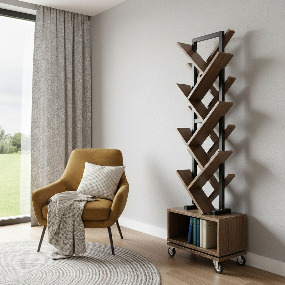 48" Brown Wood Sixteen Tier Etagere Bookcase