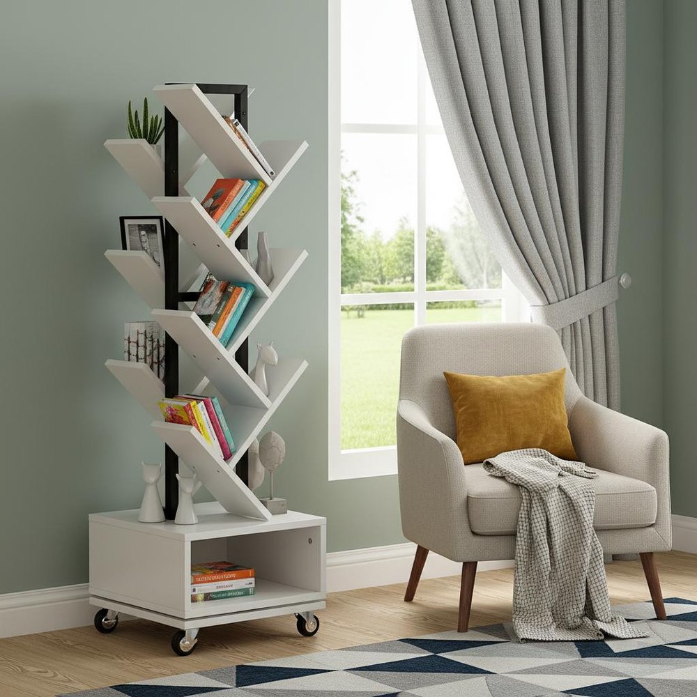 48" White Wood Sixteen Tier Etagere Bookcase
