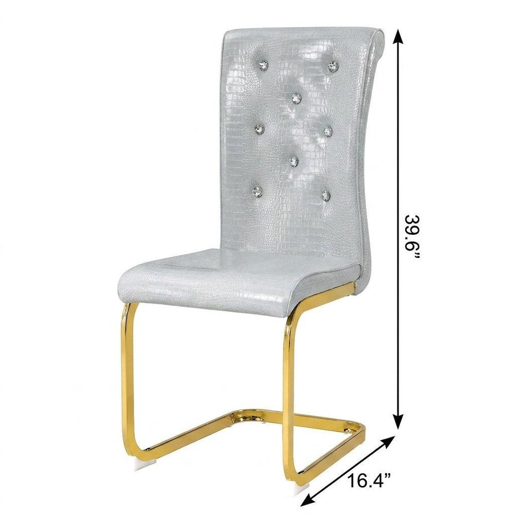 Set of Four Gray and Gold Faux Leather Dining Side Chairs