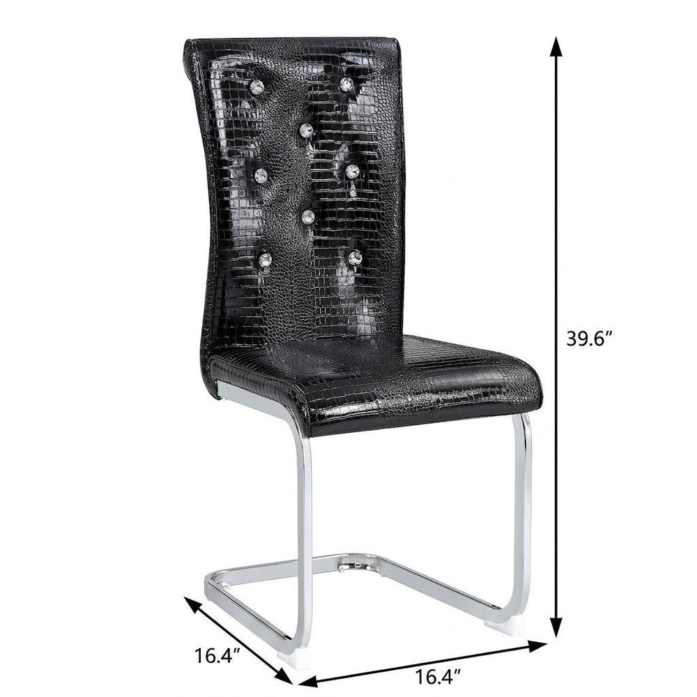 Set of Four Black and Silver Faux Leather Dining Side Chairs