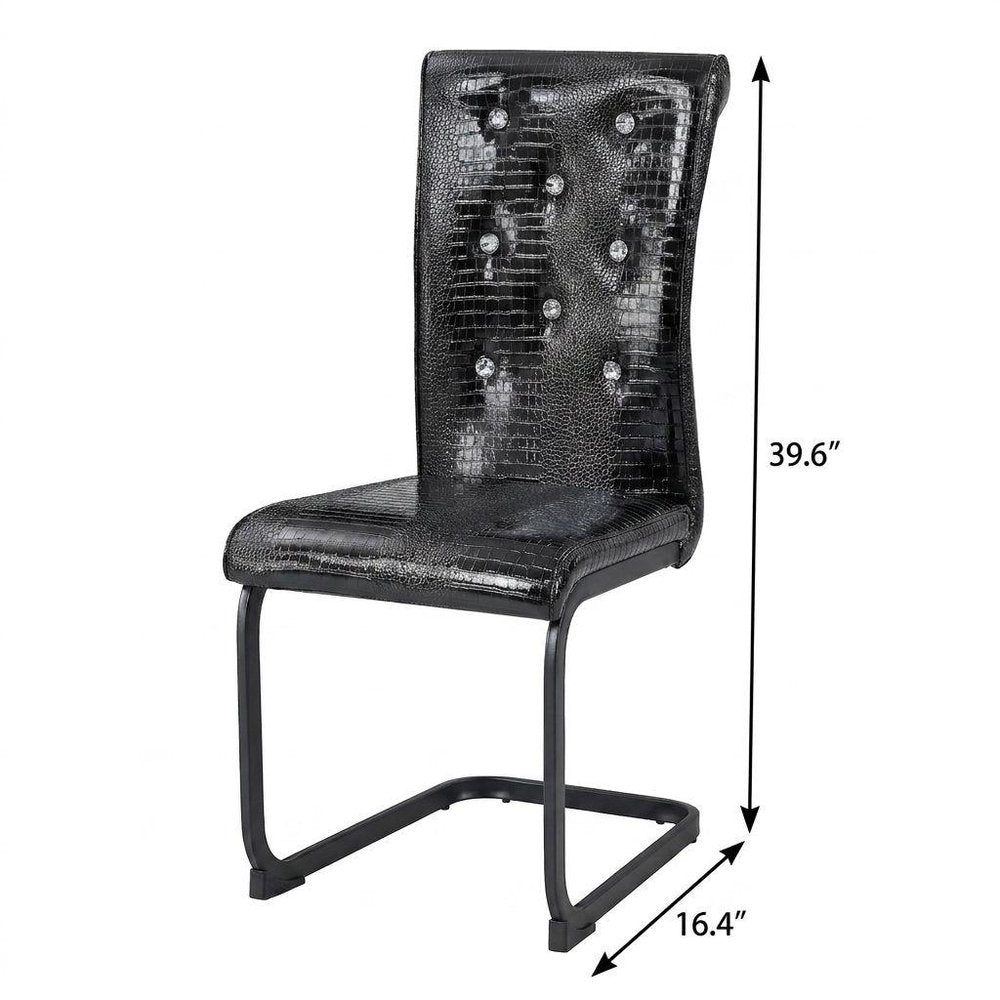 Set of Four Black Faux Leather Dining Side Chairs