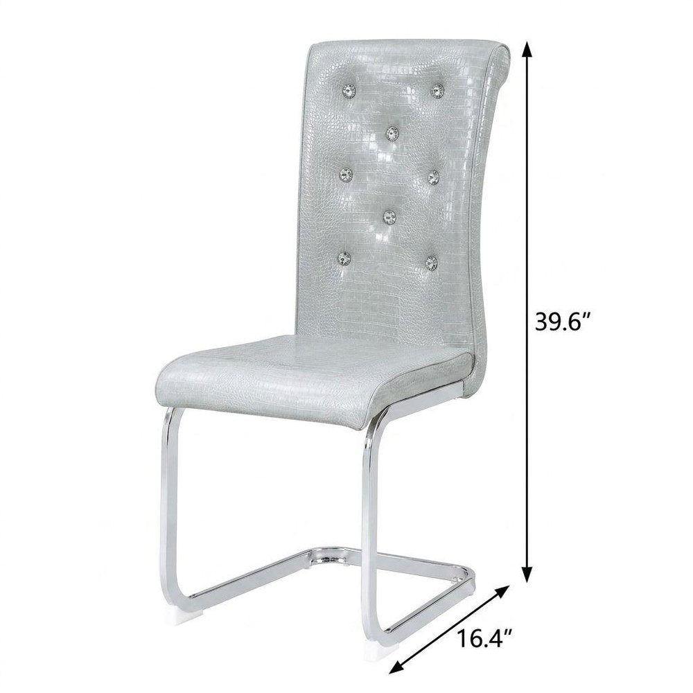 Set of Two Gray and Silver Faux Leather Dining Side Chairs
