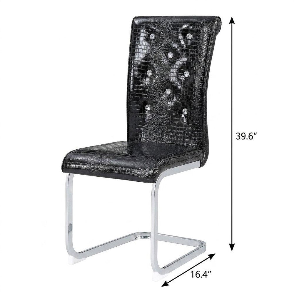 Set of Two Black and Silver Faux Leather Dining Side Chairs
