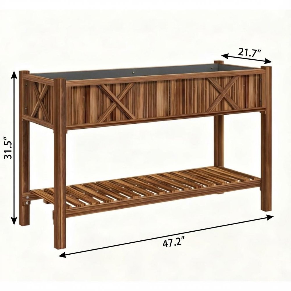 32" X 47" Brown Wood Rectangular Planter Box