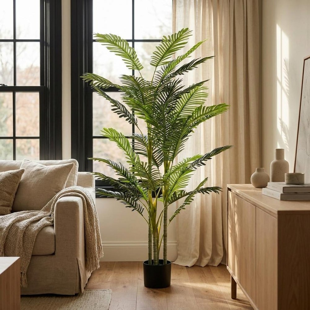 Set of Two 79" Green Artificial Palm Tree In Cylindrical Black Pot