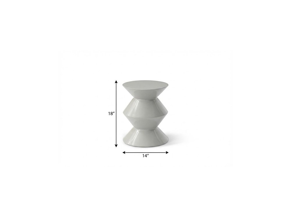 18" Light Gray Wood Round Top Geo Pedestal End Table