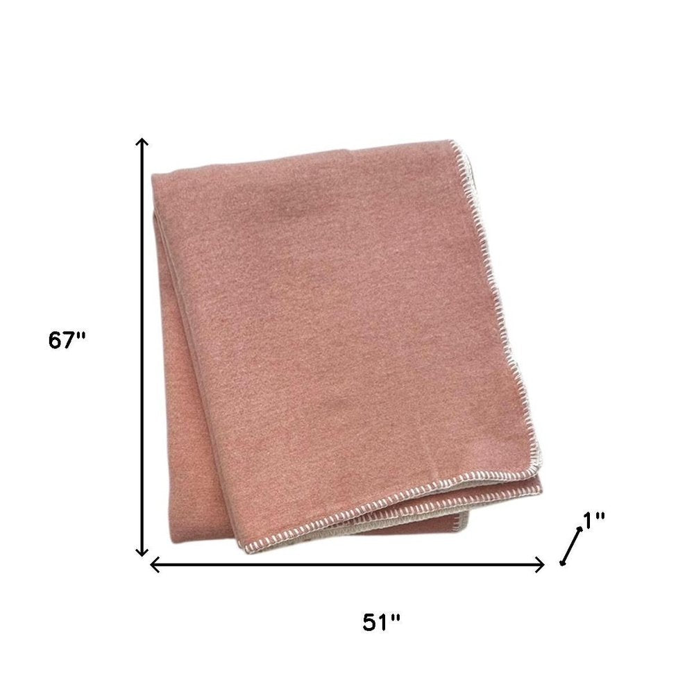 51" X 67" Pink And Cream Cotton Blend Plush Throw Blanket