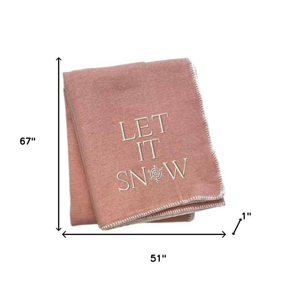 51" X 67" Pink And Cream Cotton Blend Let It Snow Plush Throw Blanket