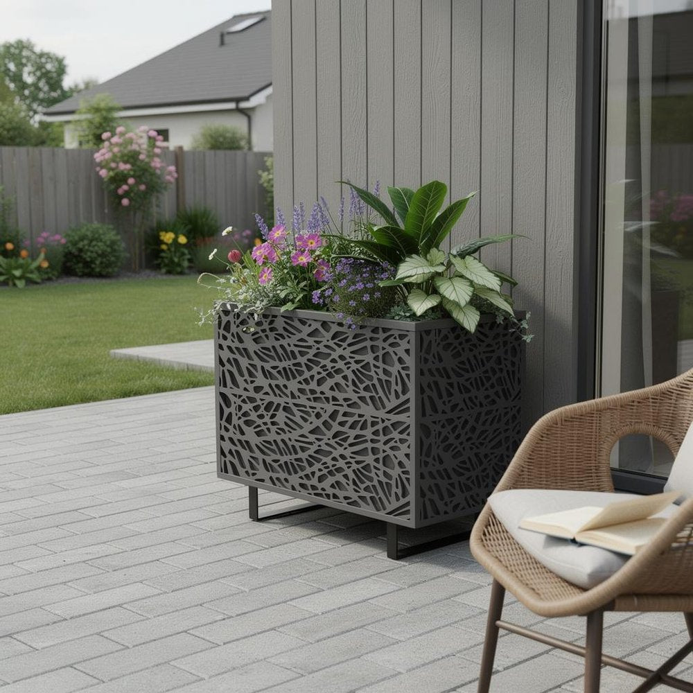 71" X 47" Black Galvanized Metal Rectangular Planter Box