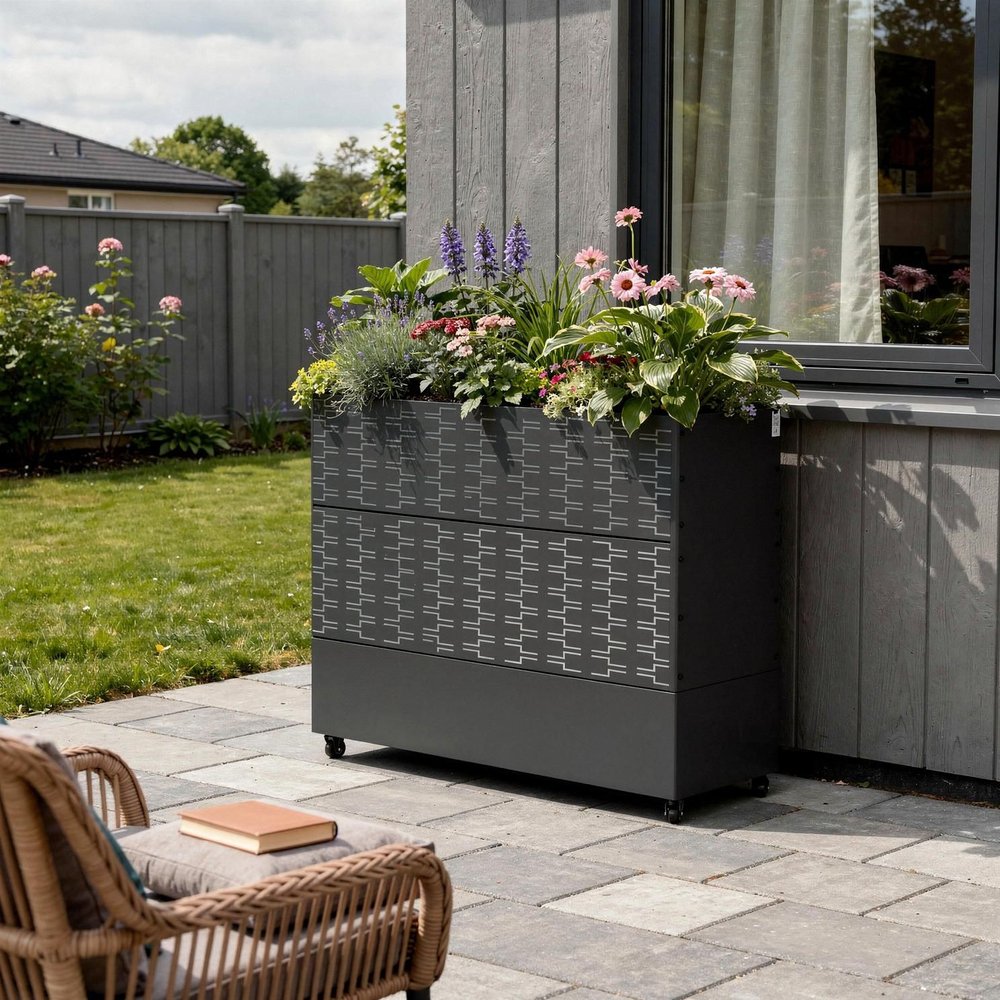 47" X 47" Black Galvanized Metal Rectangular Planter Box