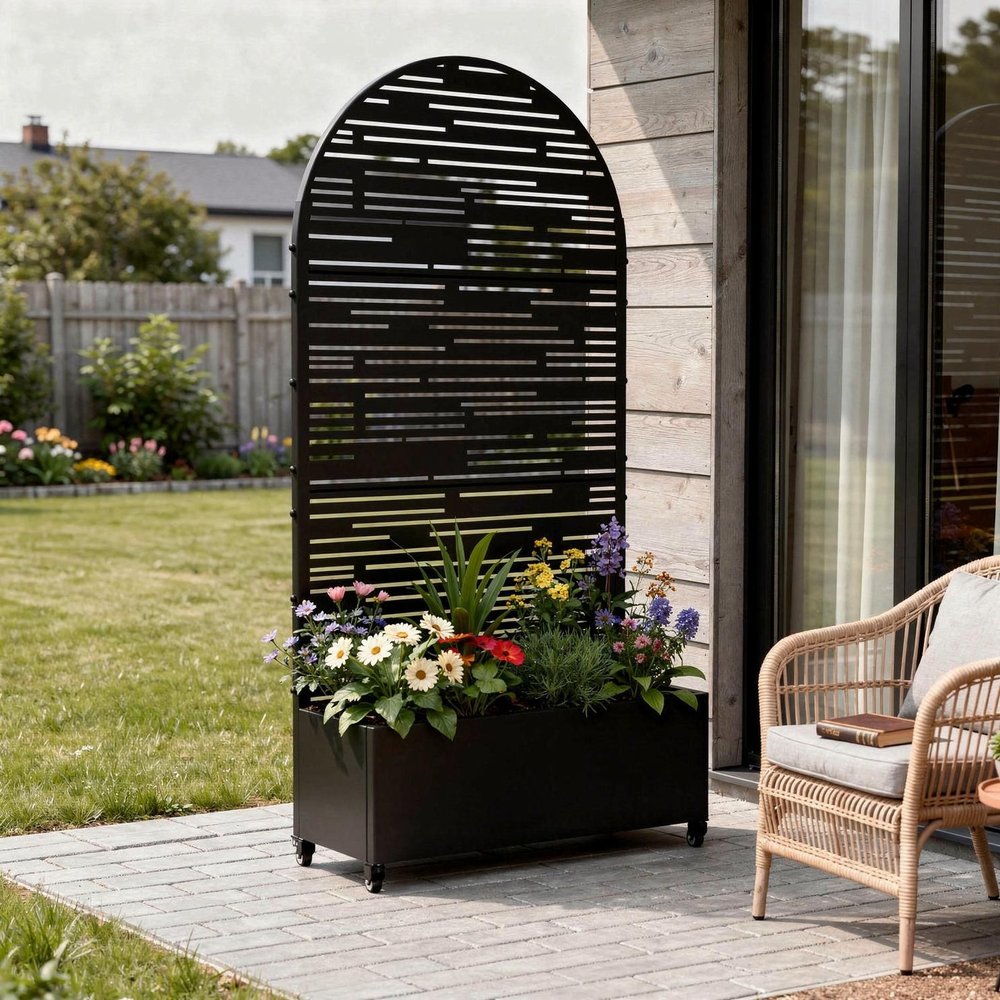 71" X 35" Black Galvanized Metal Rectangular Planter Box
