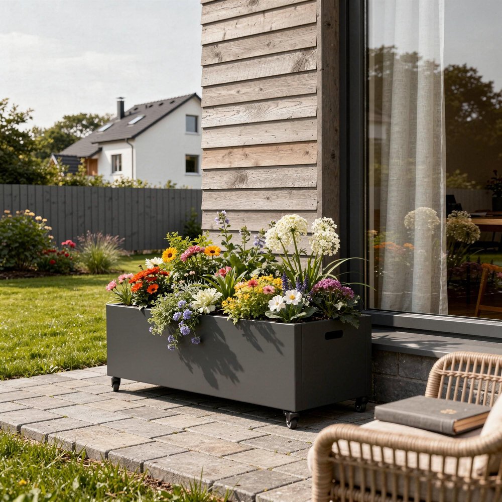 71" X 47" Black Galvanized Metal Rectangular Planter Box