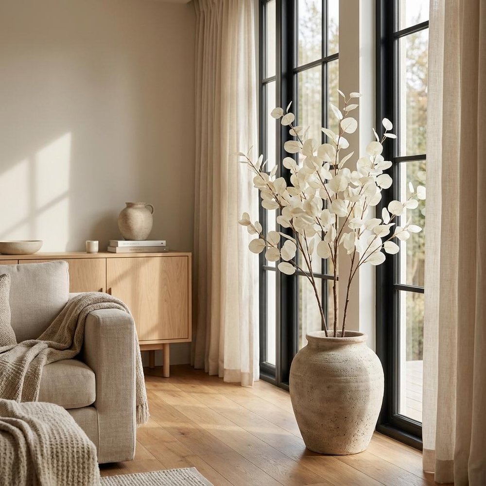 Set of Six 34" White Artificial Eucalyptus Tree