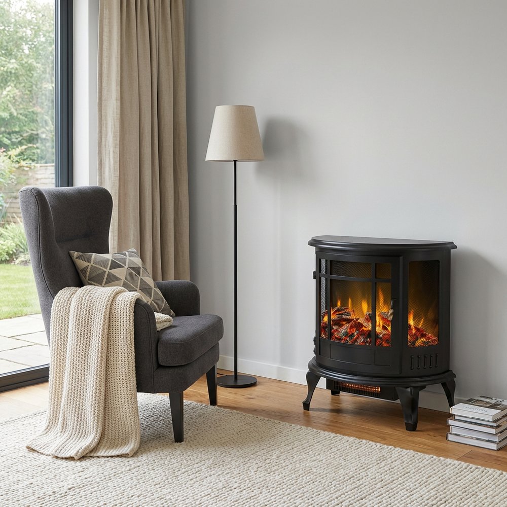 23" Black Metal Electric Fireplace