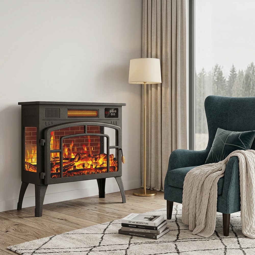 23" Black Metal Electric Fireplace