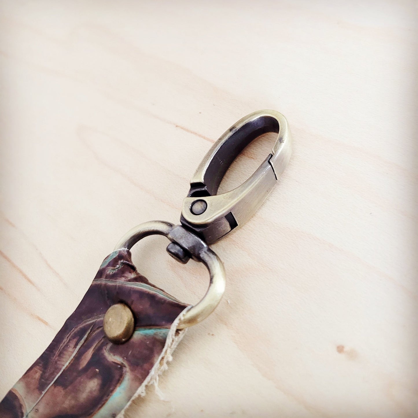 Brown Floral Genuine Leather Key Chain/ Purse Clip 703q