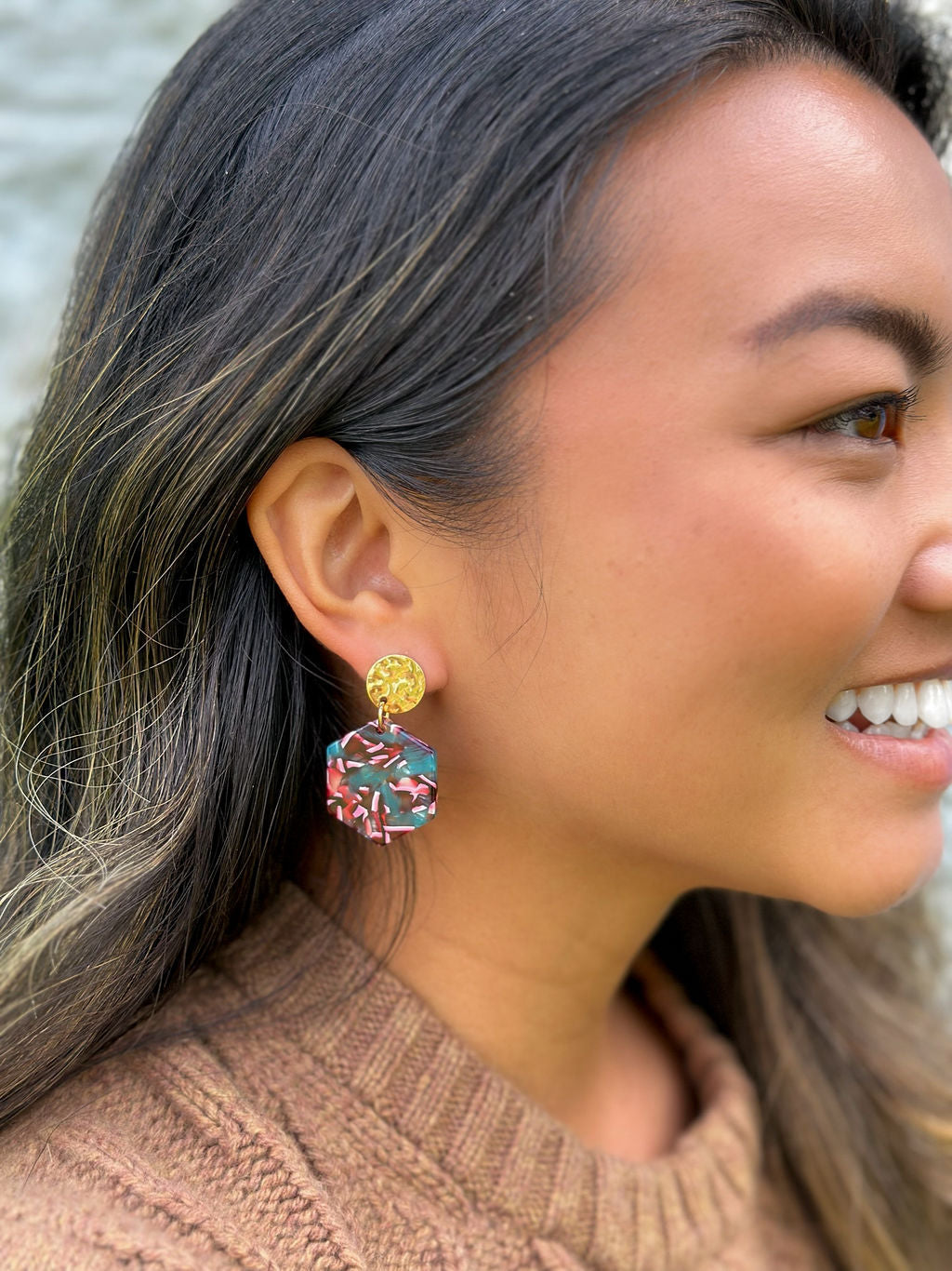 Roxy Earrings - Magenta Teal