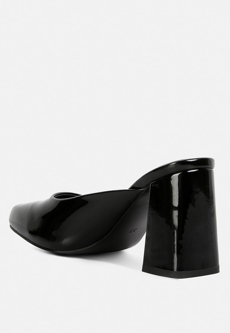 Neoplast Patent Pu Block Heeled Mules