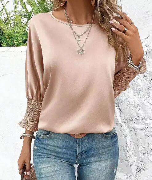 Smocked cuffs Long sleeve blouse