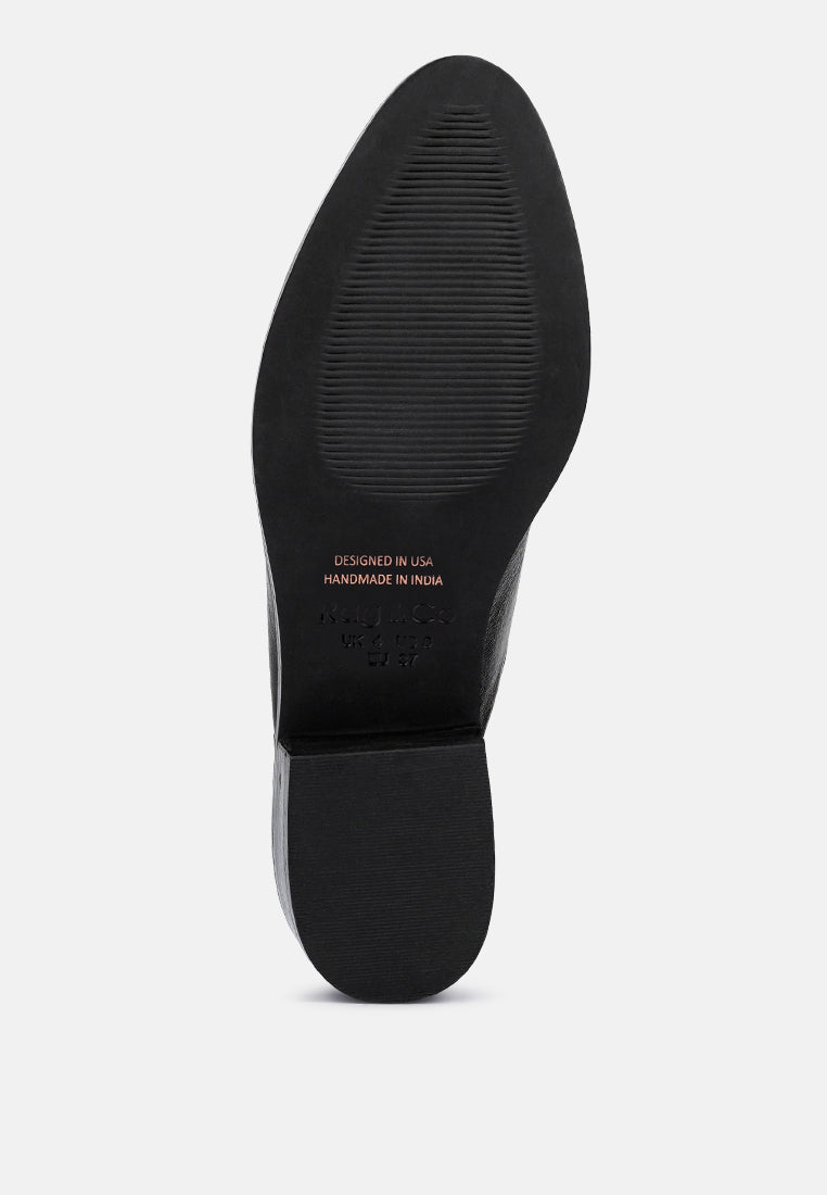 Aksa Chain Embellished Metallic Leather Mules