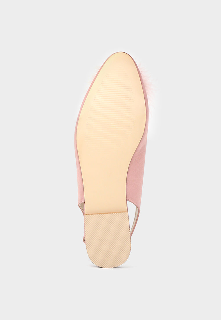 Sybil Women'S Blush Furry Pom Pom Slingback Stylish Flats