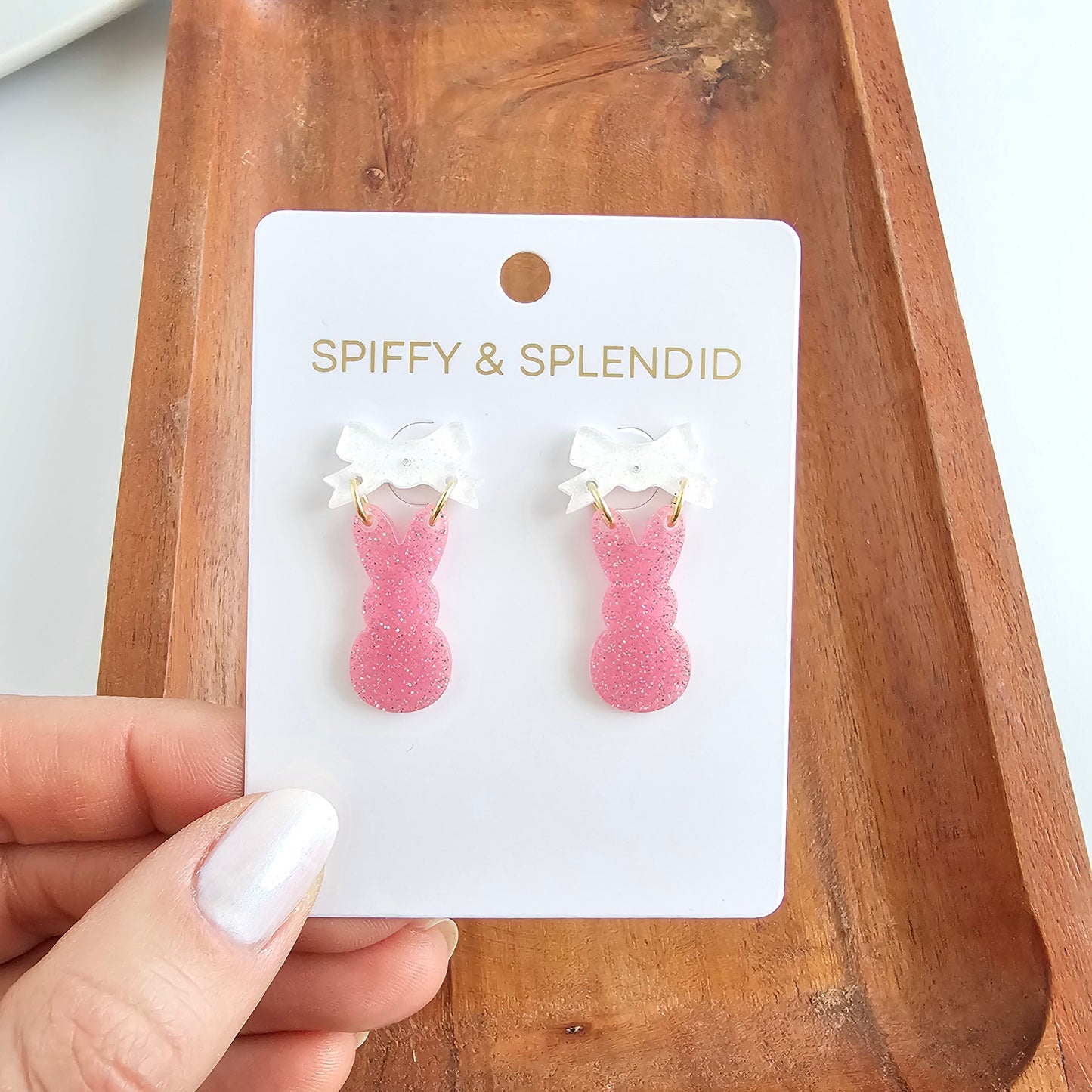 Bow Bunny Earrings - Pink Glitter