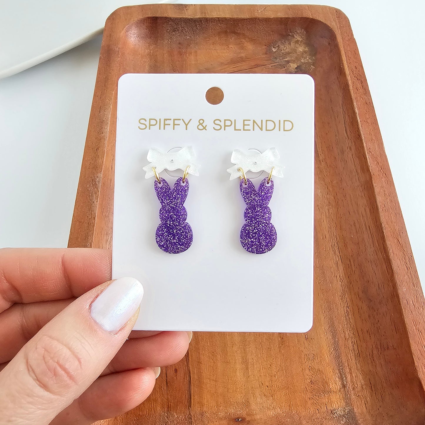 Bow Bunny Earrings - Purple Glitter