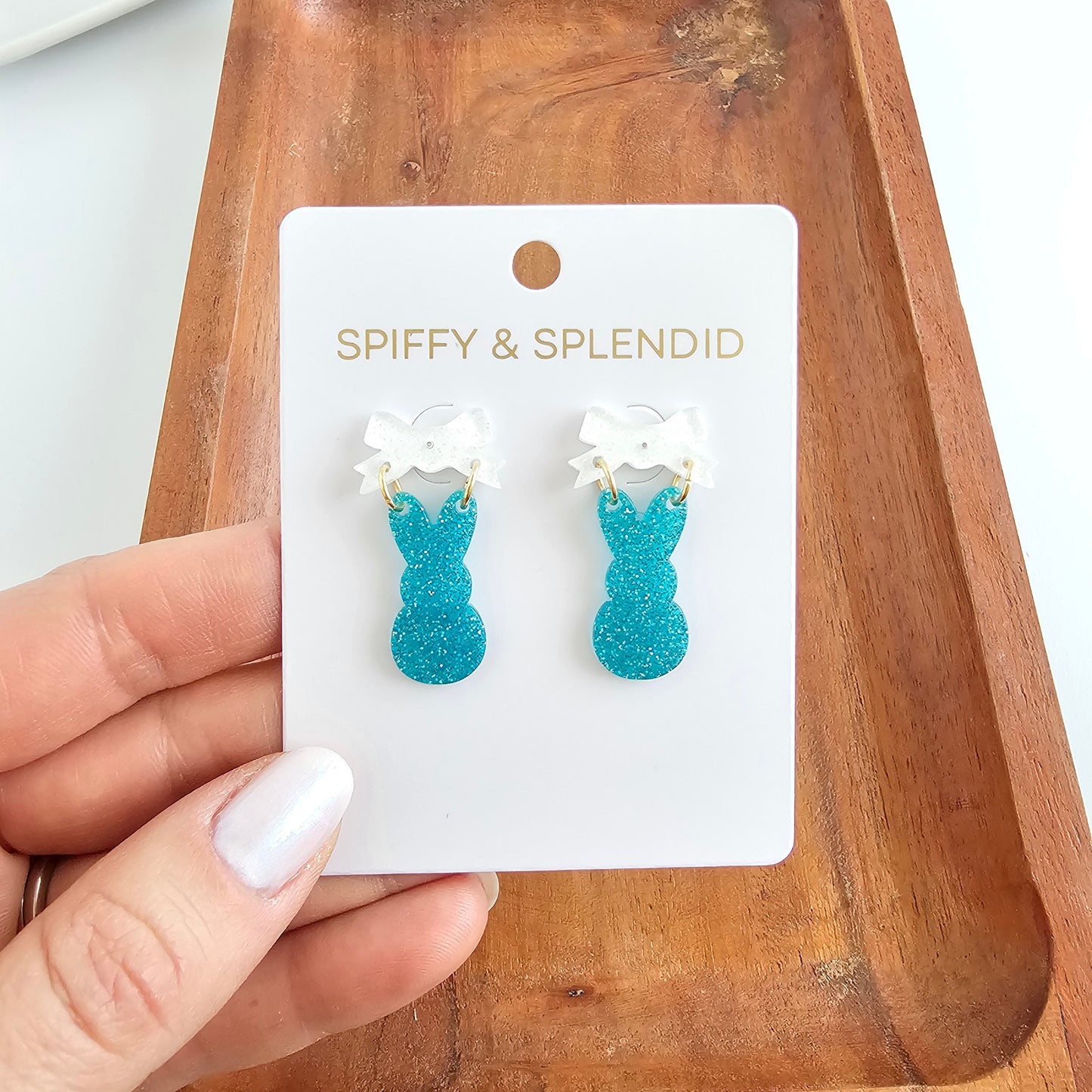 Bow Bunny Earrings - Blue Glitter