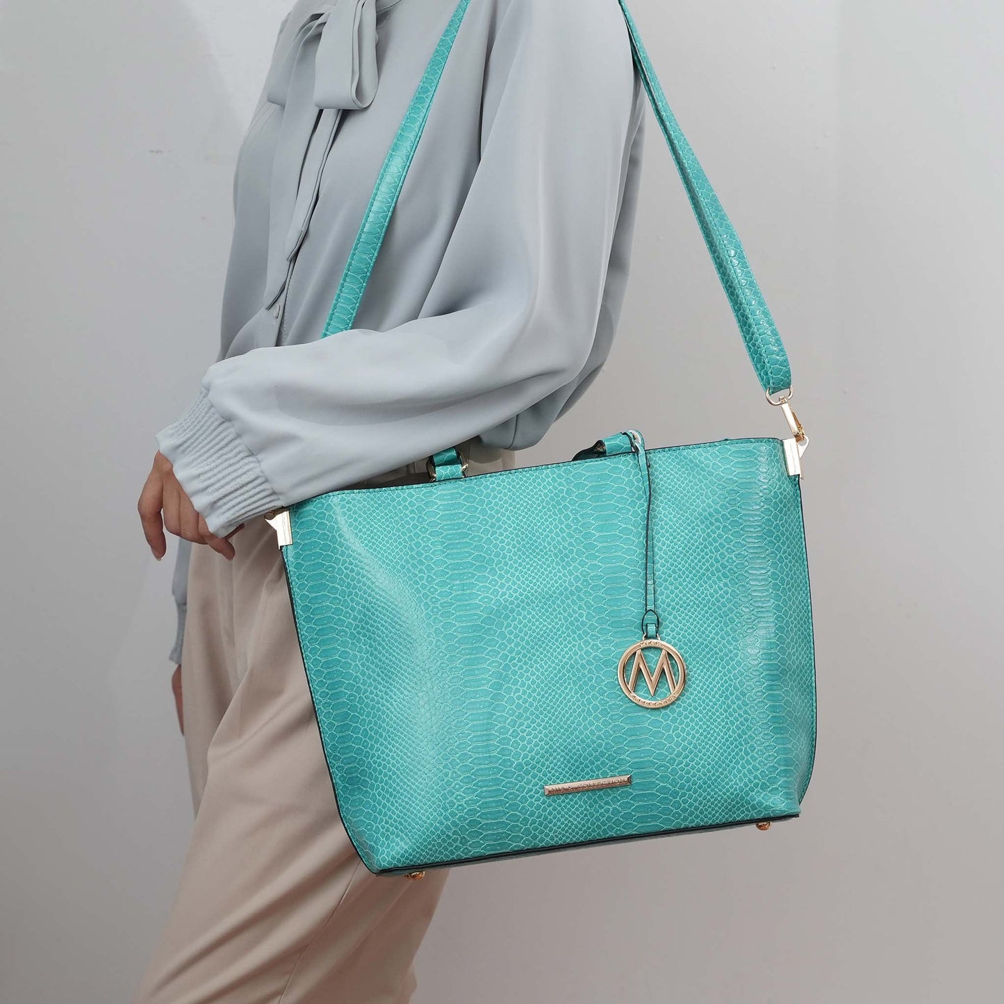 MKF Collection by Mia K. - Beryl Embossed Tote Bag and Wristlet Set