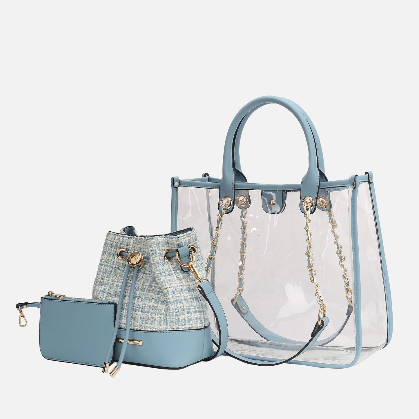 MKF Collection by Mia K. - Diva PVC Tote Bag with Tweed Bucket Bag