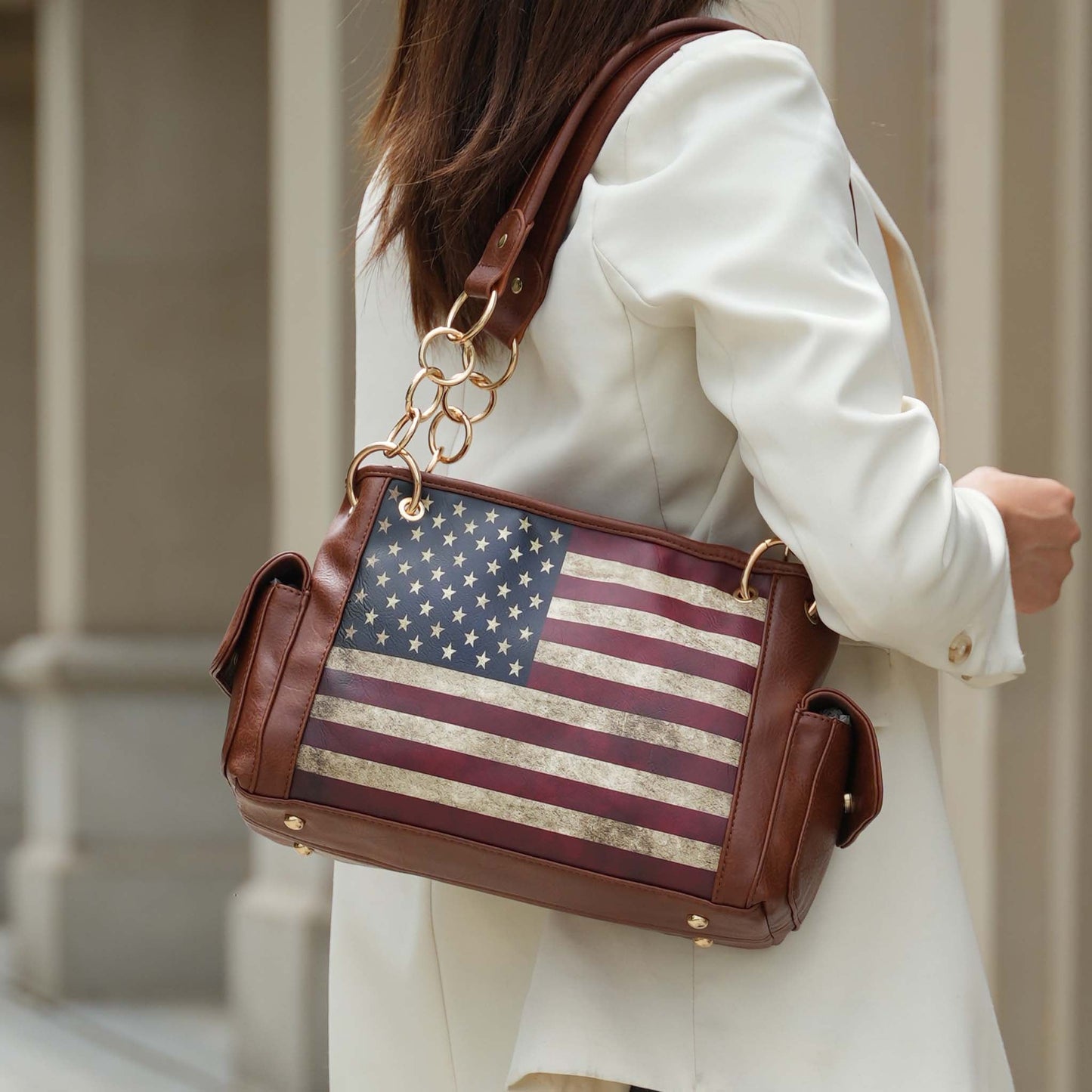MKF Collection by Mia K. - Alaina Printed Flag Shoulder Bag