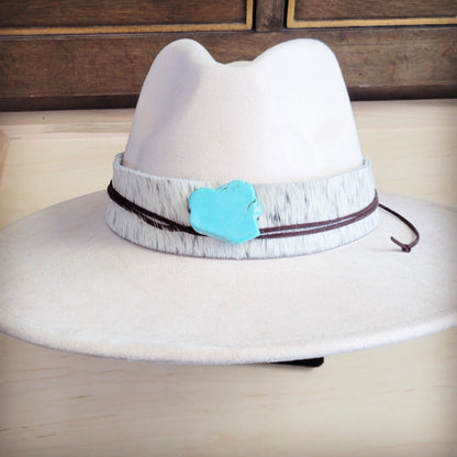 Wide Hair Hide White Spotted Hat Band w/ Turq 953o
