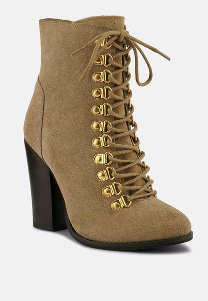 Goose-Feather Antique High Heeled Ankle Boot