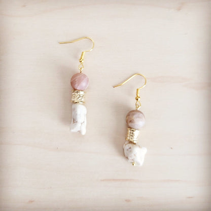 Frosted Sunstone & White Turquoise Drop Earrings 200ba