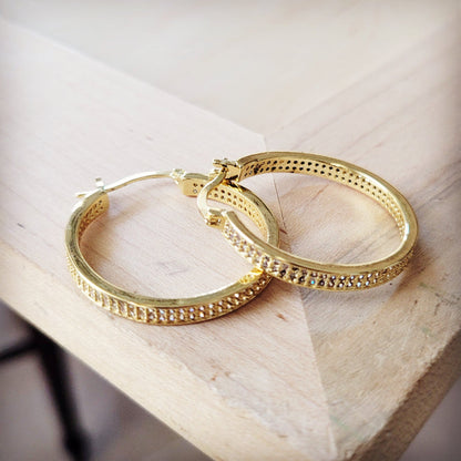 Dazzling Pave-Set Gold Hoop Earrings 219cl
