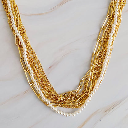 Multi Chain Pearl Necklace
