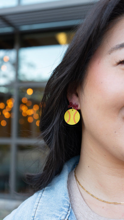Bow Softball Earrings