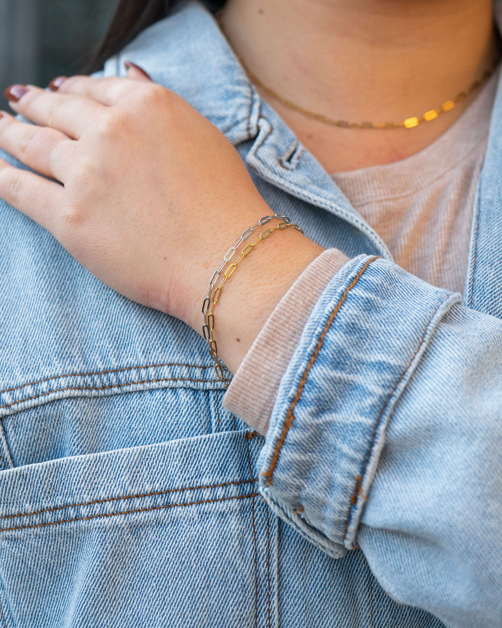 Luxe Silver Delicate Paper Clip Bracelet