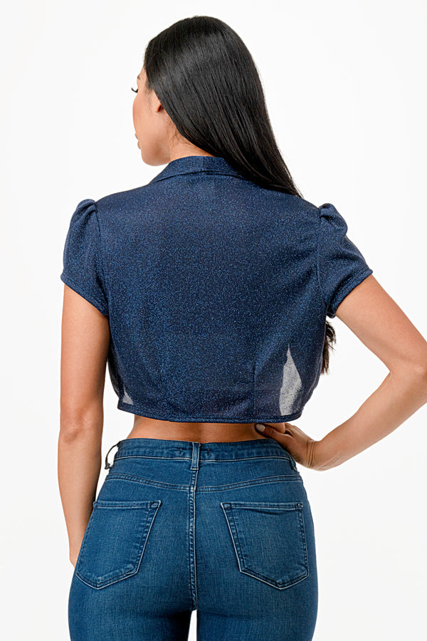 Sparkling Jacquard cropped shrug bolero with open front and cap sleeves