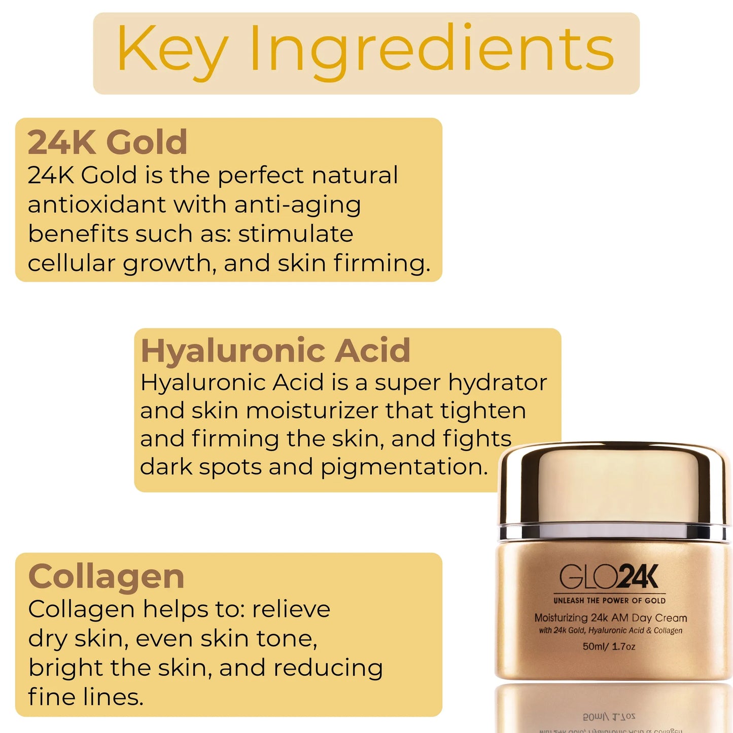 Moisturizing 24k AM Day Cream -with 24k Gold, Hyaluronic Acid & Collagen