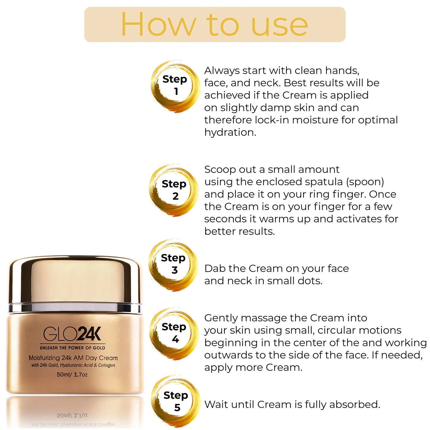Moisturizing 24k AM Day Cream -with 24k Gold, Hyaluronic Acid & Collagen